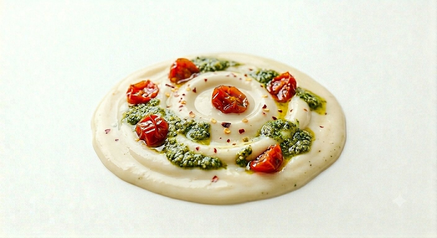 Crema, Tomates Confitados y Pesto